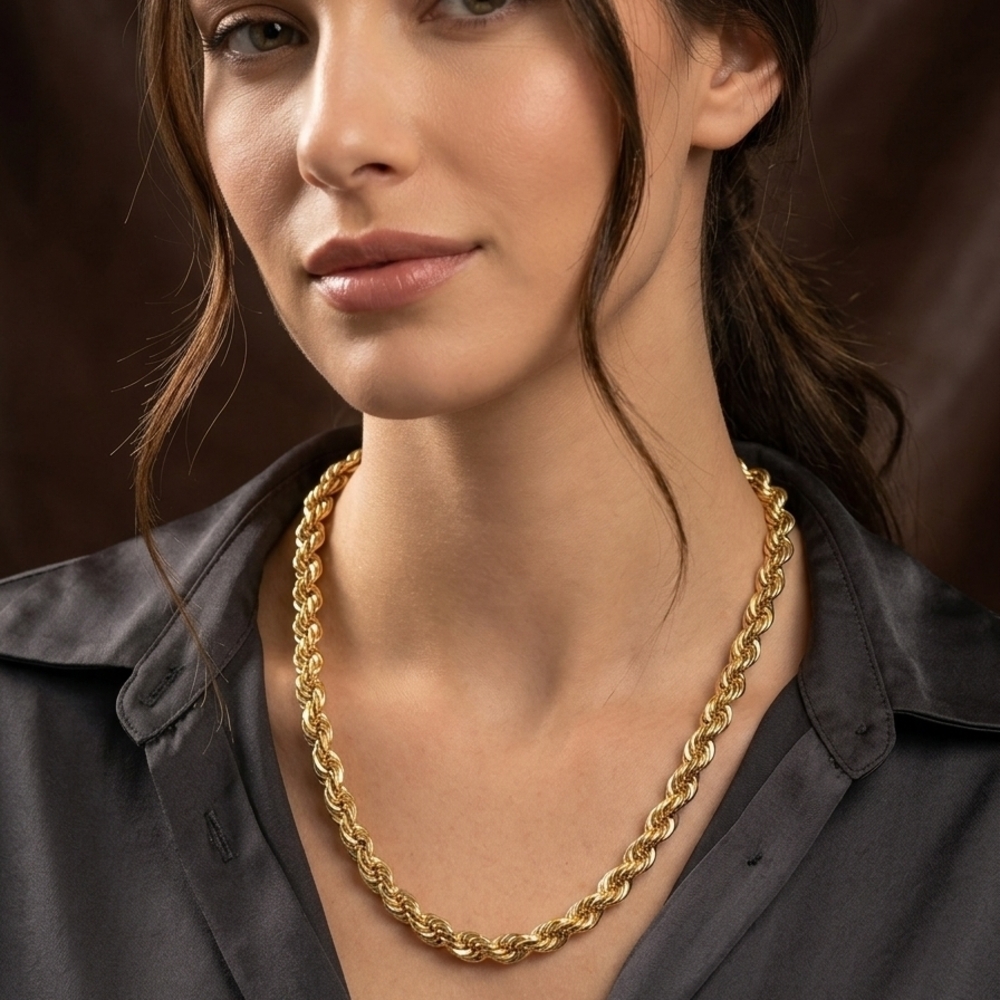 Source Unknown Gold Rope Chain Necklace - Shiny Gold Finish